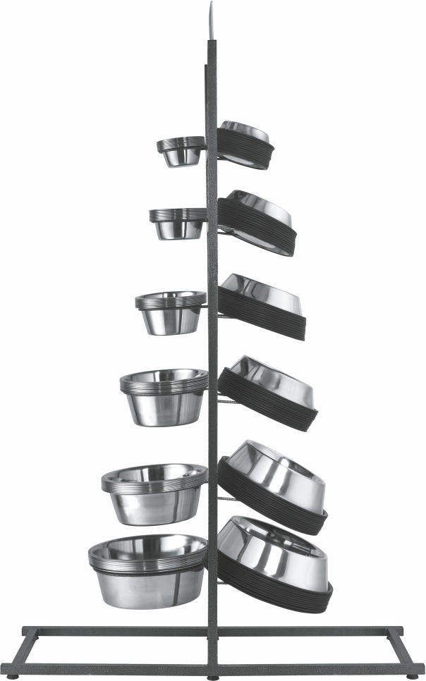 Display Rack with Non tip Pet Bowls and Standard feeding dishes 790